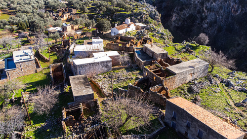 Aerial shot of the old town of Aradena in Crete, Greece