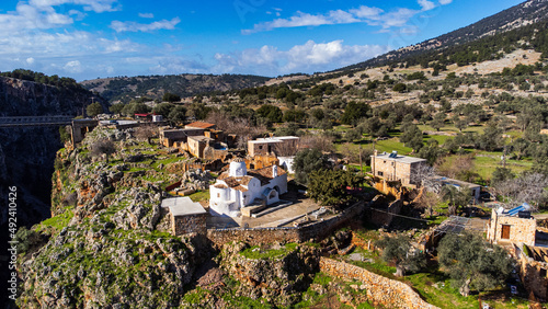 Aerial shot of the old town of Aradena in Crete, Greece