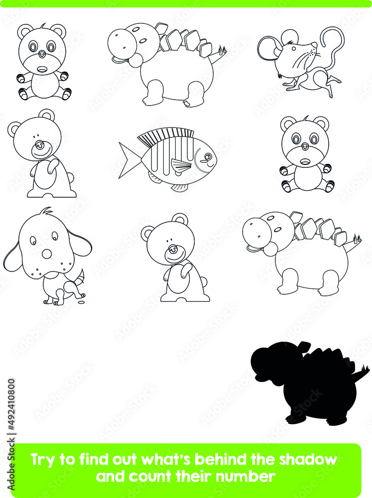 Fototapeta premium Matching farm animal shadow Puzzle Dinosaur