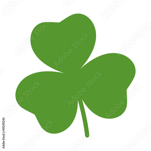 Green shamrock. Single clover on a white background. A symbol of Ireland. Decorative element for St. Patrick's Day design