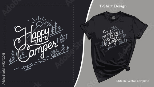 Happy Camper T shirt Design. Camping T-Shirt for Family Camp Life