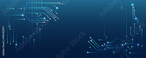 Wide Cyber security internet and networking concept. Hi-tech vector illustration with various technology elements. Abstract global sci fi concept. Digital internet communication on blue background.