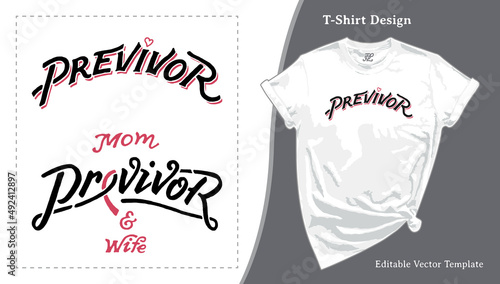 Previvor, Breast Cancer Anxiety Awareness T-shirt Design. Breast Cancer Awareness Tee Template, BRCA Shirt