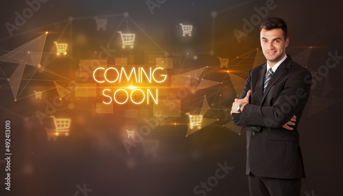 Businessman thinking about shopping concept