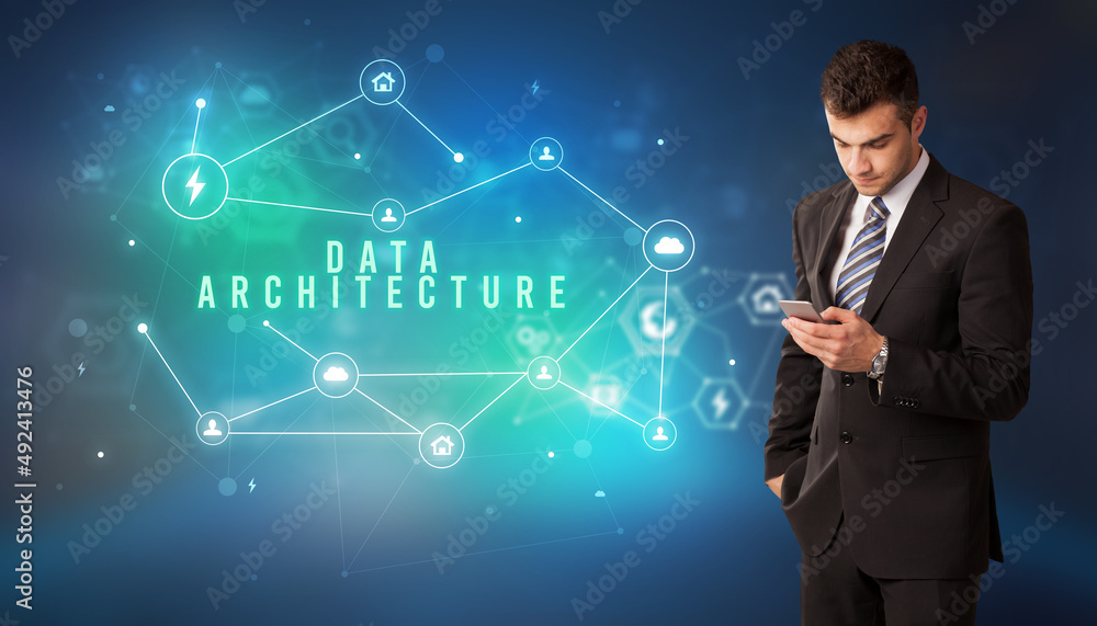 Businessman thinking about technology concept Businessman thinking about technology concept