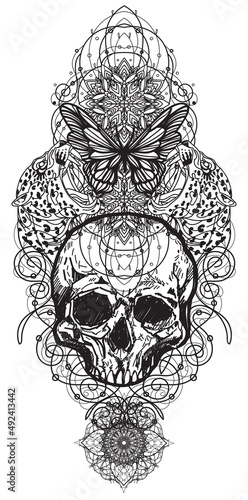 Tattoo art skull drawing and sketch black and white