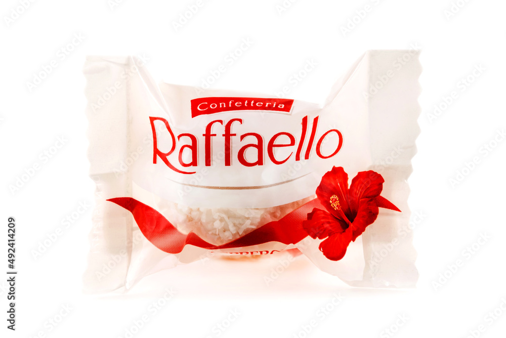 Ferrero Raffaello in a separate package. Isolated on white background