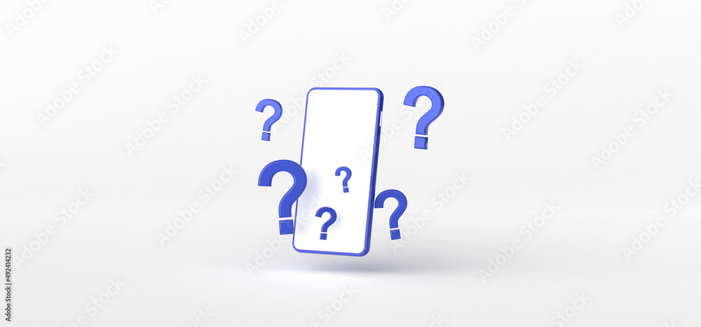 Smartphone and Question mark isolate on White background, 3d rendering. Smartphone and Question mark isolate on White background, 3d rendering.