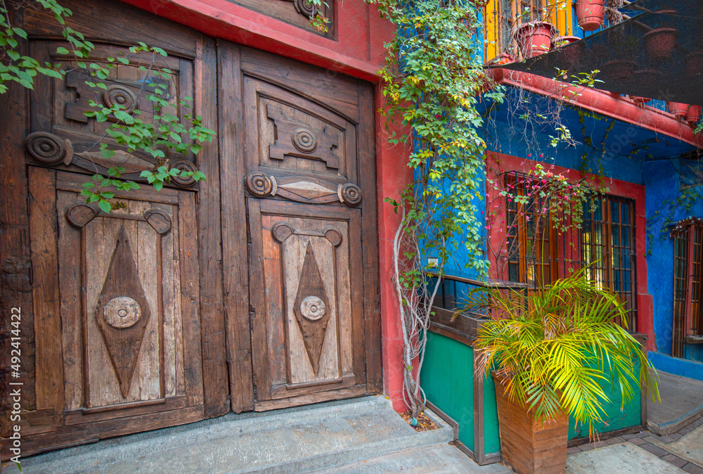 Mexico, Monterrey, colorful historic houses in Barrio Antiguo, a famous