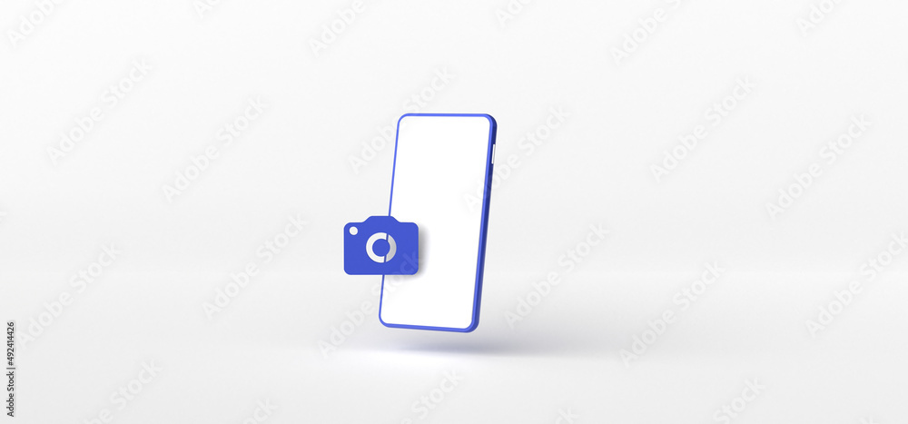 Smartphone and Camera Icon isolate on White background, 3d rendering. Smartphone and Camera Icon isolate on White background, 3d rendering.