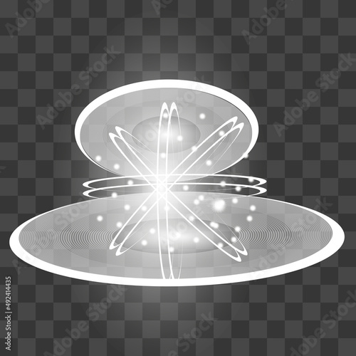 Lines abstract effect. Vector gold circle light glitz effect on transparent background. Bright energy round illustration