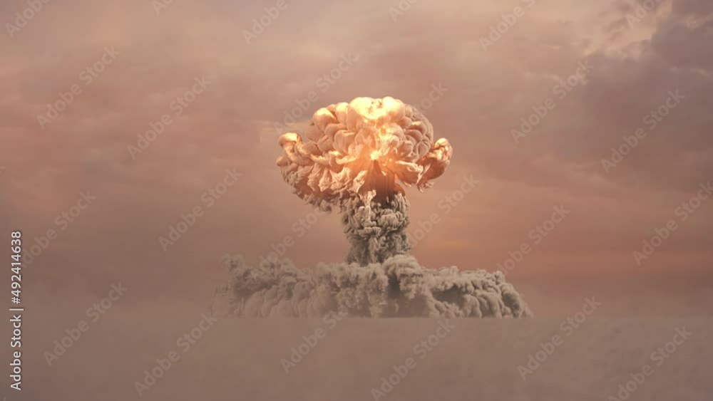 Massive Nuke Bomb Test Explosion With Film Look And A Large Shockwave