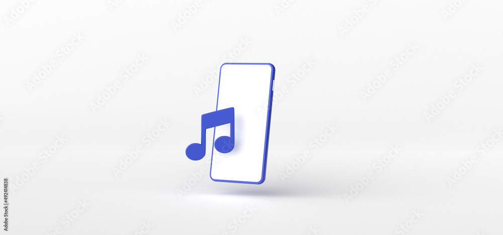 Smartphone and Melody Note on White background, 3d rendering. Smartphone and Melody Note on White background, 3d rendering.