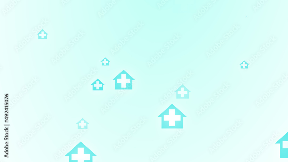 Medical health blue green cross on home pattern background. Abstract banners with prevent virus infection and healthcare stay home concept.