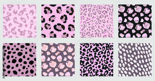 Pink leopard fur texture seamless pattern collection