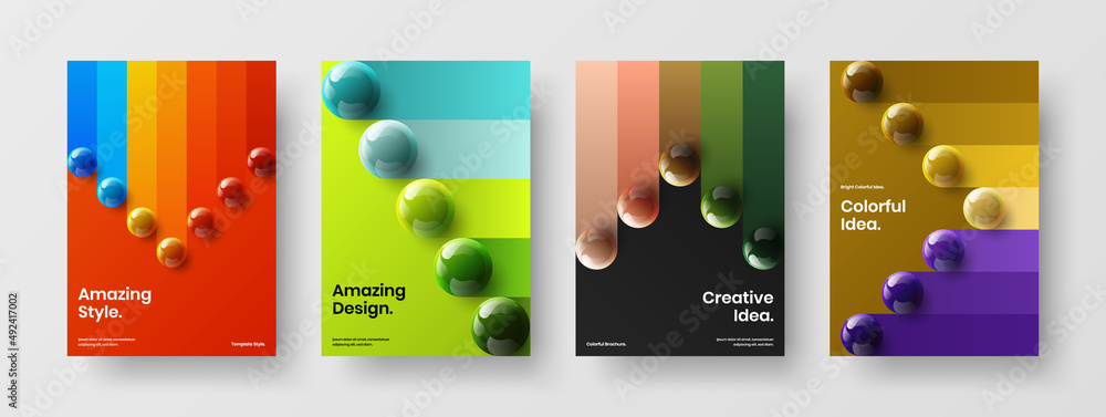 Unique presentation A4 design vector template composition. Premium 3D spheres poster layout set.