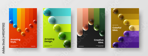 Unique presentation A4 design vector template composition. Premium 3D spheres poster layout set.