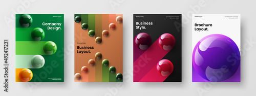 Unique 3D balls annual report template bundle. Simple company cover A4 design vector concept collection.