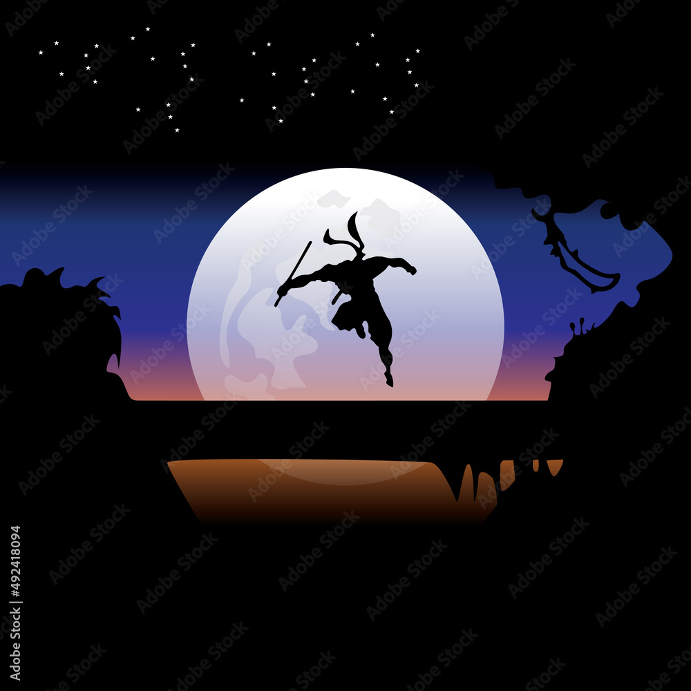 ninja assassin silhouette in the night, wallpaper, vector