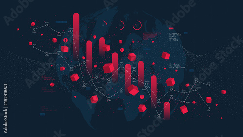 Digital visualization of charts financial analytics and analysis of economic statistics, dashboard of investment and trade columns, vector illustration