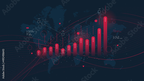 Innovative business information processing and unstructured big data analysis, database organization visualization, global finance analytics and statistics, world economic crisis, vector background