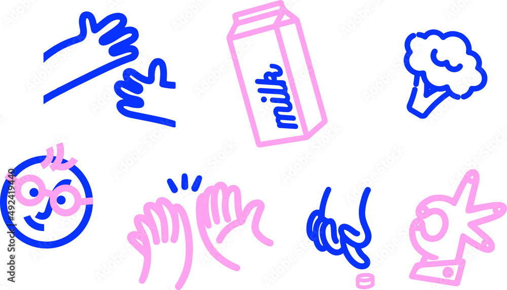 Obraz premium illustration hands and fruits in line style on white background