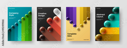 Minimalistic banner A4 design vector illustration composition. Bright 3D spheres handbill template set.