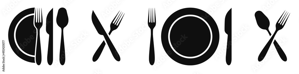 Cutlery set. Fork, spoon, knife. Realistic tableware. Kitchen utensil. Flat style. Vector illustration. EPS 10