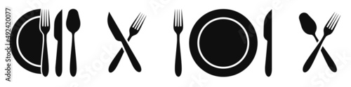 Cutlery set. Fork, spoon, knife. Realistic tableware. Kitchen utensil. Flat style. Vector illustration. EPS 10
