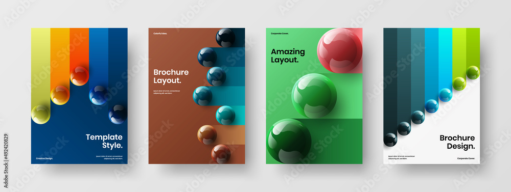Minimalistic realistic balls brochure concept composition. Clean catalog cover vector design template collection.