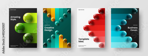 Unique corporate cover design vector concept collection. Geometric realistic spheres poster illustration set.