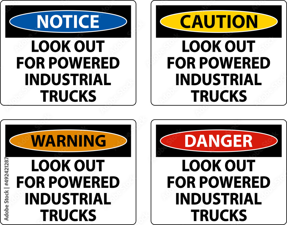 Caution Look Out For Trucks Sign On White Background