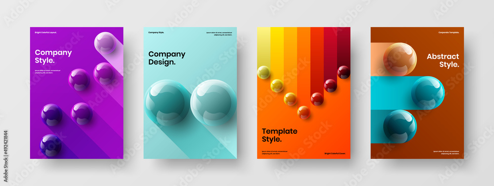 Modern journal cover A4 vector design layout composition. Amazing realistic balls presentation concept bundle.