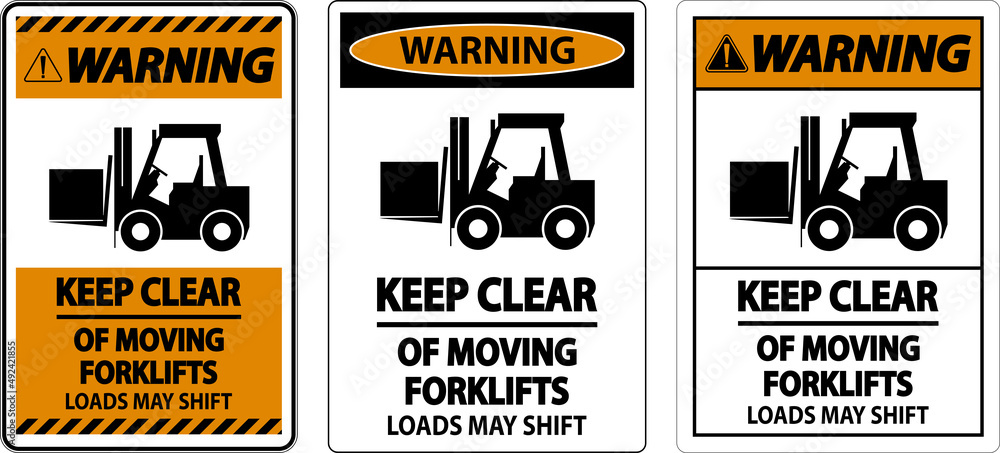 Warning Keep Clear of Moving Forklifts Sign On White Background
