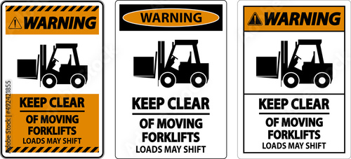 Warning Keep Clear of Moving Forklifts Sign On White Background