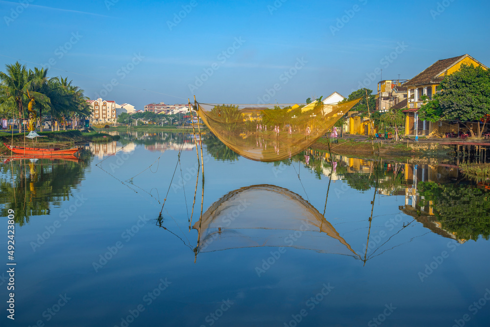 Sunny early morning on the Thu Bon River. Hoi An, Vietnam