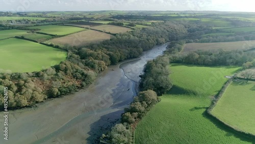 Aerial of Frenchman's creek, Cornwall, UK. made famous by the author Daphne du maurier photo