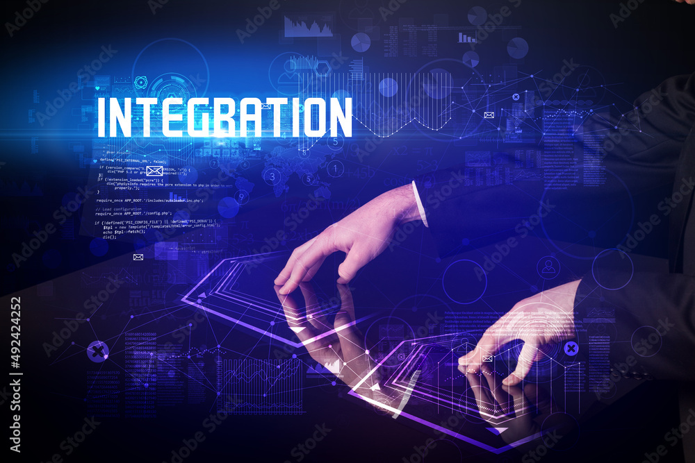 Hand touching digital table concept Hand touching digital table concept