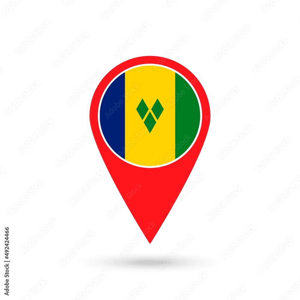 Map pointer with country Vincent and the Grenadines. Vincent and the Grenadines flag. Vector illustration. Map pointer with country Vincent and the Grenadines. Vincent and the Grenadines flag. Vector illustration.