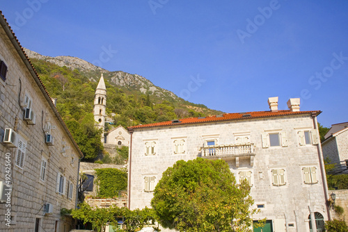 Old historical buildings in sunny day in Perast  Montenegro