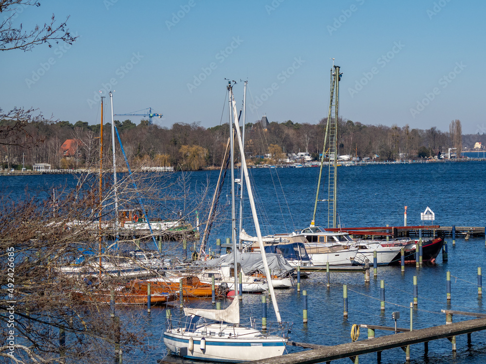 Yachts and boats on the lake.