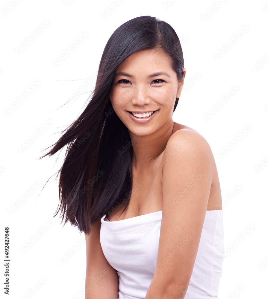 Shes glowing. Cropped shot of a beautiful young oriental woman against a white background. Shes glowing. Cropped shot of a beautiful young oriental woman against a white background.