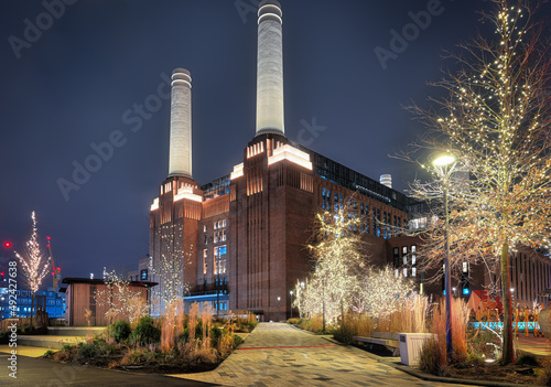 View of Battersea Power Station seen from the north side of the river Thames