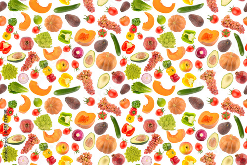 Big fruit and vegetable seamless pattern isolated on white