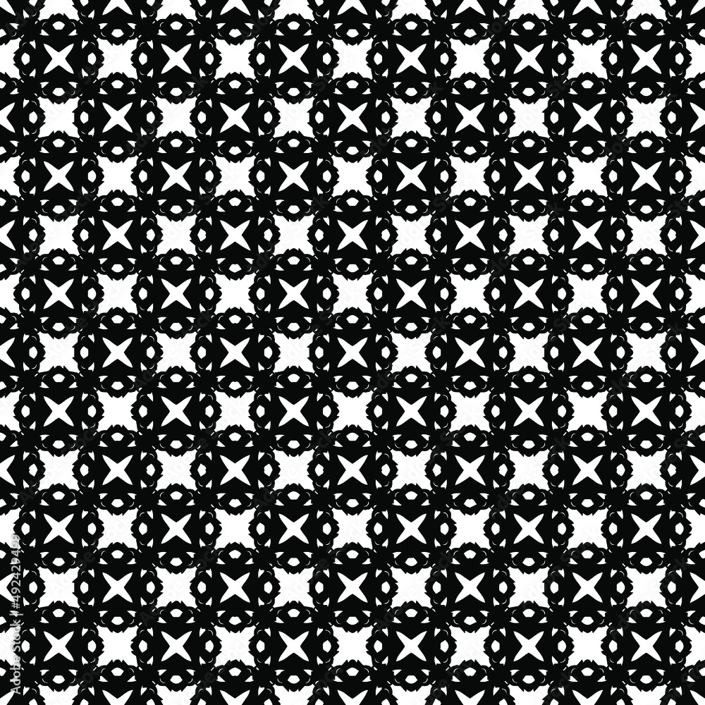 Black and white seamless pattern texture. Greyscale ornamental graphic design. Mosaic ornaments. Pattern template. Vector illustration. EPS10.