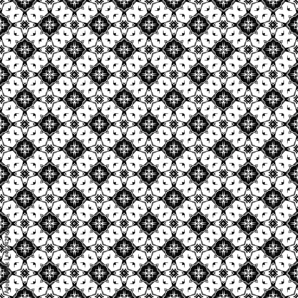 Black and white seamless pattern texture. Greyscale ornamental graphic design. Mosaic ornaments. Pattern template. Vector illustration. EPS10. Black and white seamless pattern texture. Greyscale ornamental graphic design. Mosaic ornaments. Pattern template. Vector illustration. EPS10.