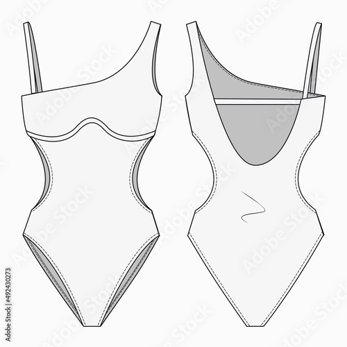 Women Swimsuit fashion technical drawing template. Swimwear fashion flat template. Sportswear fashion design.