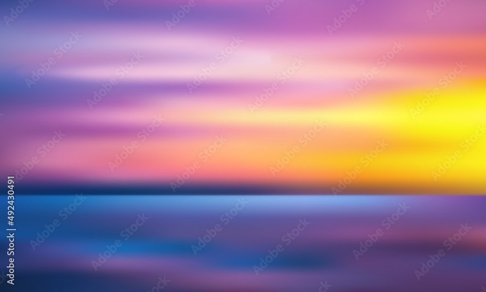 Sunset sea sky blurred background - blue and yellow colors vector illustration