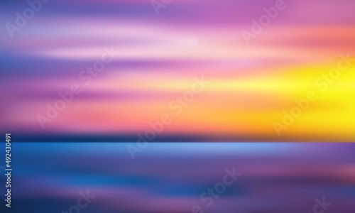 Sunset sea sky blurred background - blue and yellow colors vector illustration