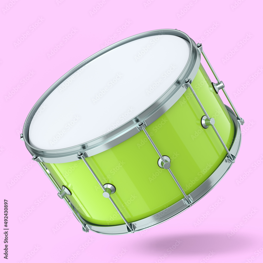 Realistic drum on pink background. 3d render concept of musical instrument Realistic drum on pink background. 3d render concept of musical instrument